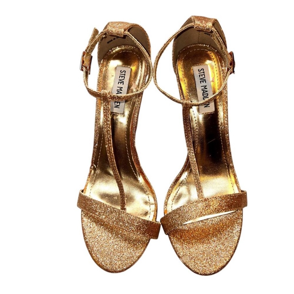 Steve Madden 8 Gold Sparkle Women's Sandal Stilettos Shoe 4 Inch High Heel